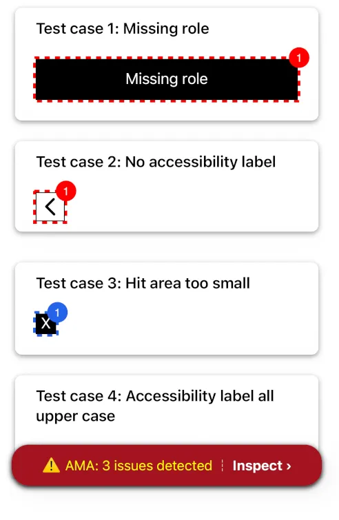 AMA highlighting accessibility issues directly on the screen.
