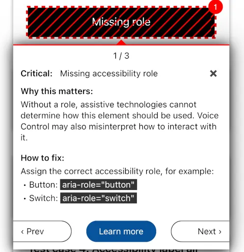 AMA highlighting accessibility issues directly on the screen.